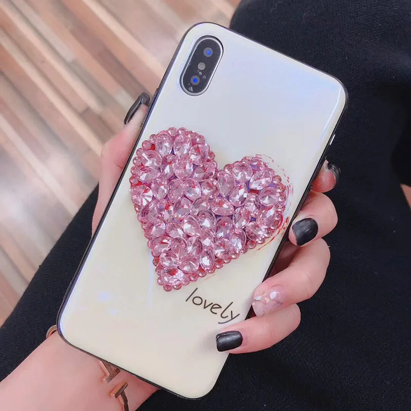 Rheinruby с украшением в виде кристаллов Стразы закаленное Стекло чехол для iPhone 6S 7 8