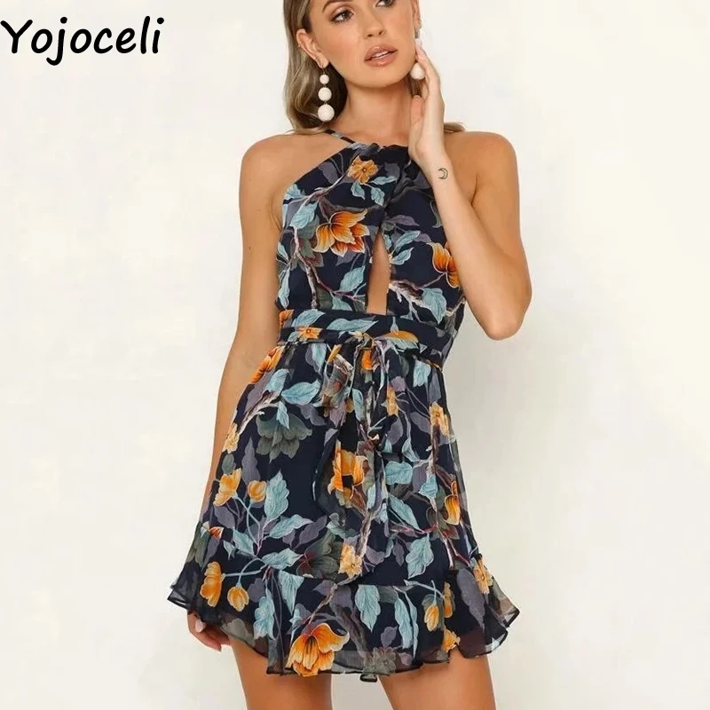 Yojoceli сексуальное короткое платье с открытой спиной и оборками женское летнее