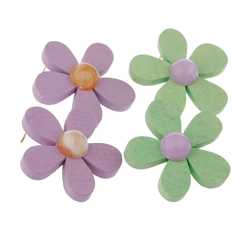 Богемные романтические морские большие цветные цветы деревянные длинные серьги