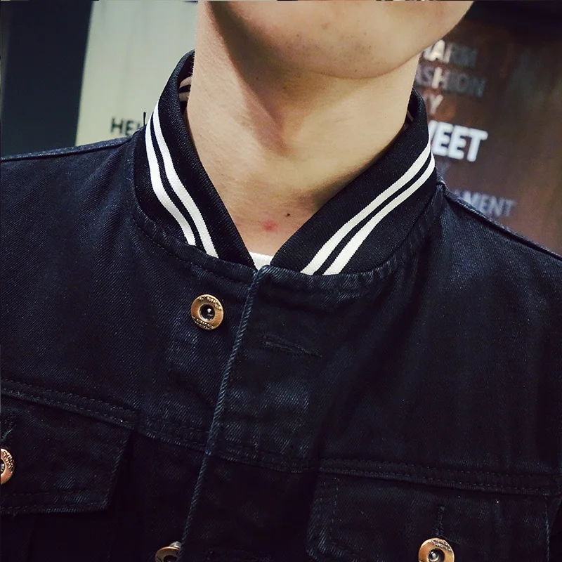 

Autumn Jeans Jacket Men Slim Fit Striped Baseball Collar Denim Man Coat Long Sleeve Casual Men Jackets Windbreaker Men Clothes