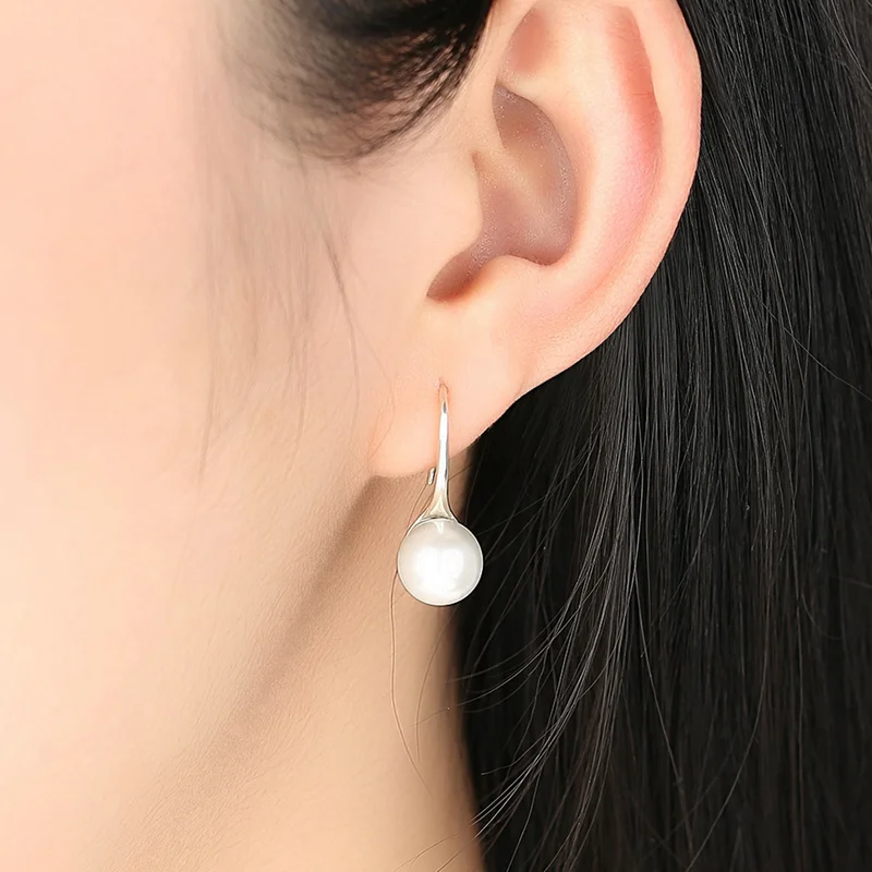 

BK 925 Sterling Silver Pearl Stud Earrings for Women Korean Style All Match Geometric Cubic Zirconi Lovely Long Earrings