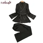 Пижама Fdfklak Женская шелковая, пижама для сна, пижама черного и темно-синего цвета, домашняя одежда, Q1269, весна-лето