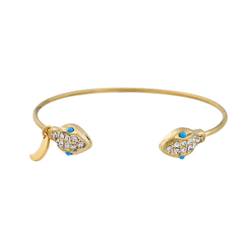 Antique Gold Color Open Cuff Bangle New Design Cool Snake Head Blue Fashion Women Jewelry | Украшения и аксессуары