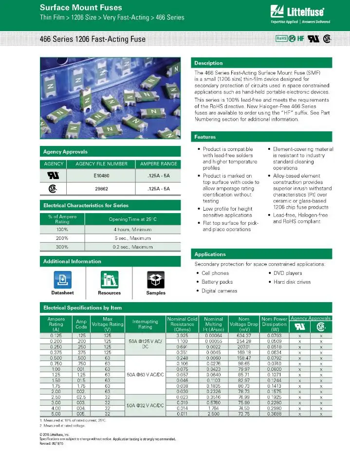 100 шт. x 0466 125mA 200mA 375mA 750mA 1A 1.5A 2A 2.5A 3A 4A 5A SMT предохранители 1206 быстродействующий SMD предохранитель для Littelfuse резистор