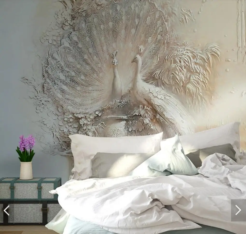 

3D European Vintage Embossed Peacock Animal Wallpaper Mural Print Photo Wallpaper for TV Background Wall Decor Animal Wall Paper