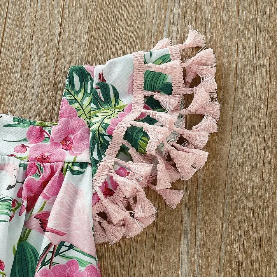 Платье-пачка с кисточками и розовым фламинго для маленьких девочек Пляжное