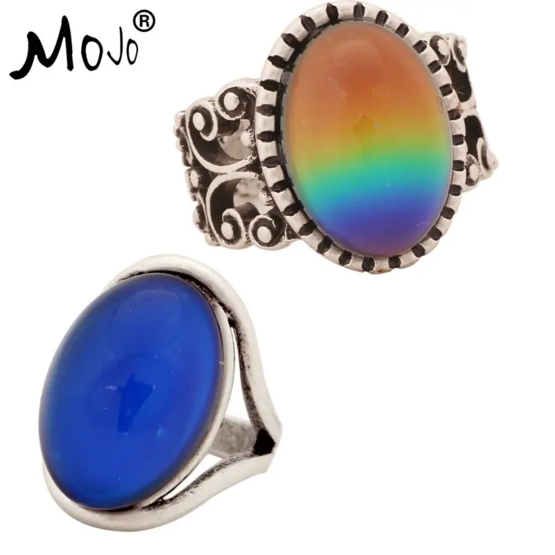 

2PCS Antique Silver Plated Color Changing Mood Rings Changing Color Temperature Emotion Feeling Rings Set For Women/Men 003-022