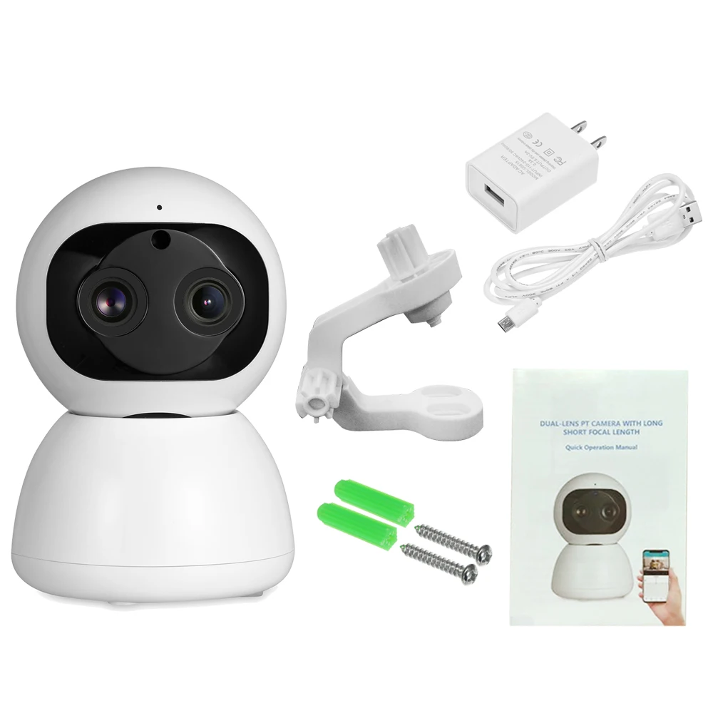 US Plug Умная wifi ip-камера 1080P с двойным объективом Телефото и широкоугольная панорамная камера с управлением через приложение для пожилых детей, домашних животных, камера безопасности - Цвет: US Plug