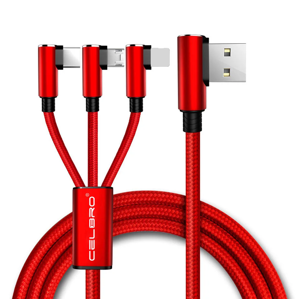 Red Cable Only 3 в 1 90 градусов usb type C зарядный кабель для samsung Galaxy M30 M20 A30 S10 LG Реверсивный Micro USB кабель для зарядного устройства мобильного телефона - Тип штекера: Red Cable Only