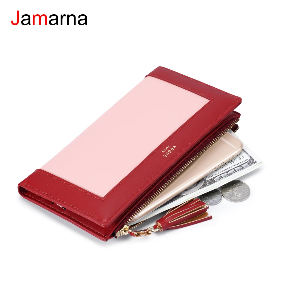 Jamarna кошелек, Женский Длинный кошелек с кисточками, Женский кошелек из искусственной кожи на молнии, винтажный дизайнерский женский кошелек в стиле пэчворк, женские кошельки для мобильного телефона, красные