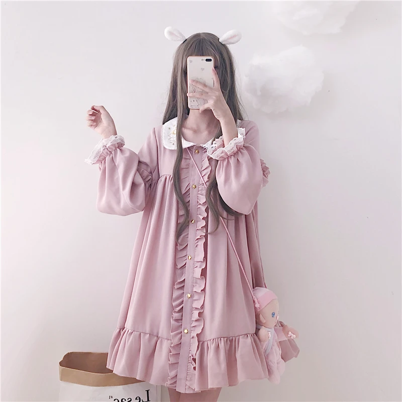 Женская одежда Kawaii японский стиль Вышивка Питер Пэн длинные кружевные