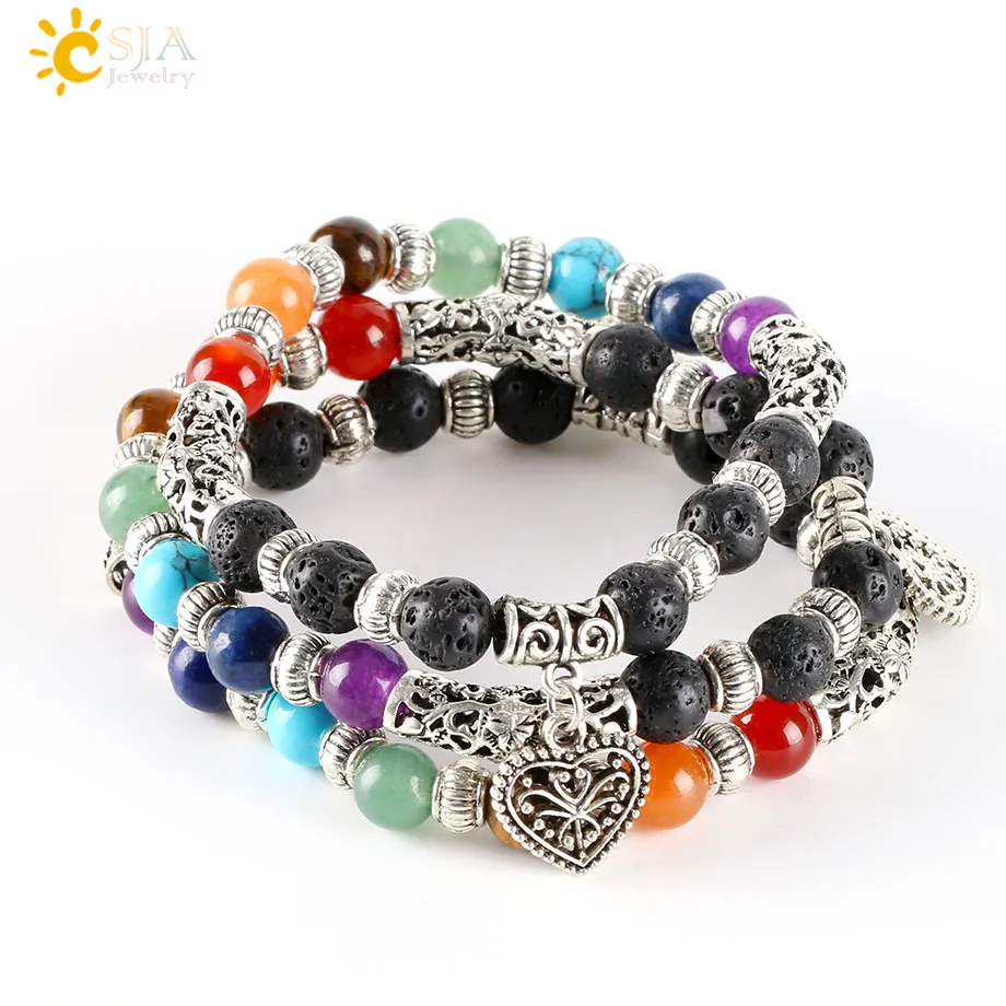 Женский браслет радужной чакры CSJA винтажное ювелирное изделие в стиле бохо с