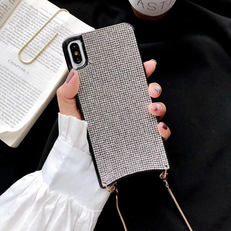 Роскошный металлический чехол с алмазным ожерельем для iPhone 12 11 Pro Max Mini XS XR X 6 6S 7 8