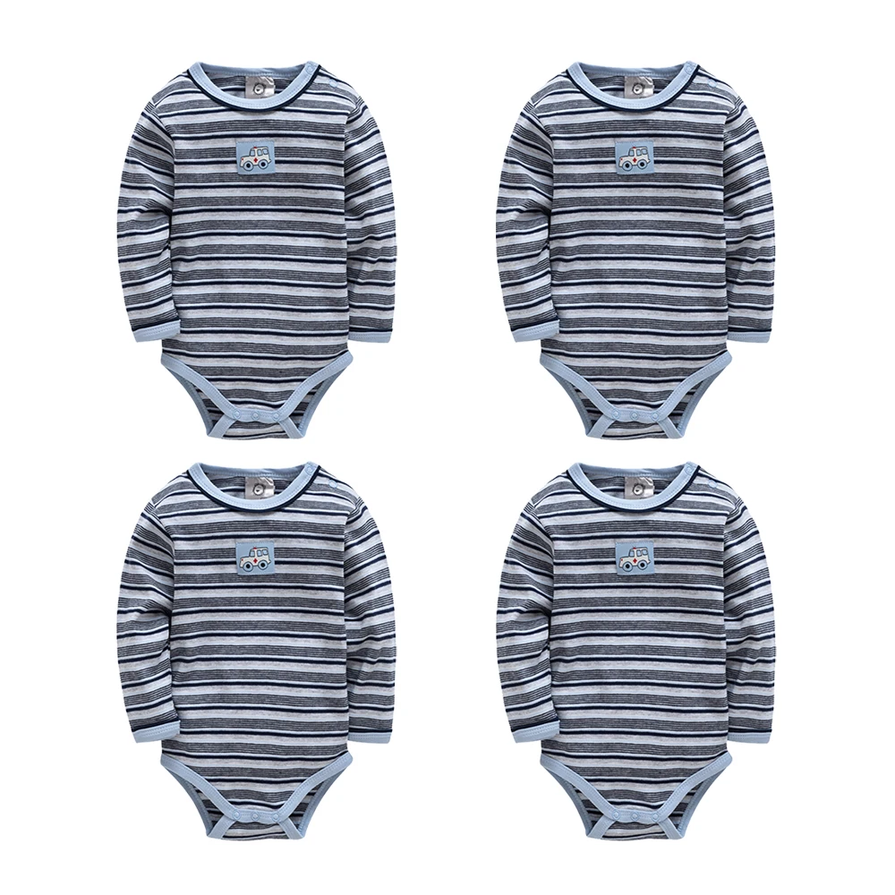 4pcs Детские комбинезоны; хлопковое боди для новорожденных; осенне-зимний комплект одежды в полоску с длинными рукавами для мальчиков - Цвет: 4pcs