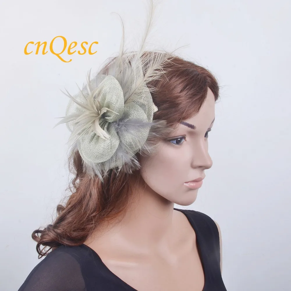 Серый Sinamay Вуалетка hatinator fedora w/длинное перо для Ascot Кентукки Дерби свадьба |
