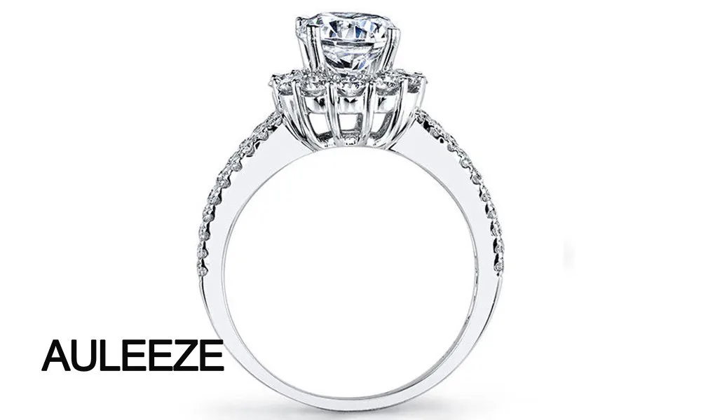 Цветочный мотив кластера Halo 1.25CT круглой огранки Настоящее Moissanites 14 к 585 Белое золото кольцо в группе Лаборатория Grown ювелирные изделия из чистых бриллиантов