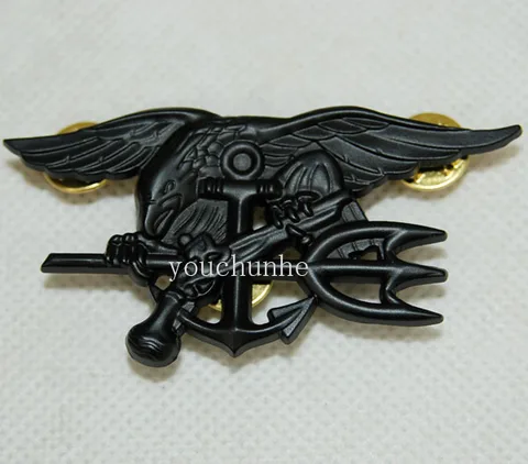 Морской котик США, Орел, якорь, трезуб, металлический значок, эмблема, черный-US027