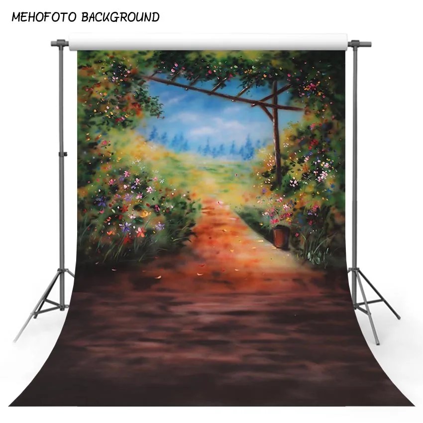 Фотофон Mehofond с весенним пейзажем Винтажный сад Цветочная дорожка детский