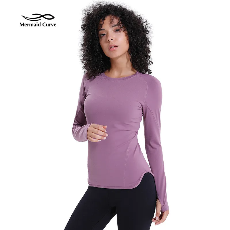 Женская футболка для фитнеса с длинным рукавом и рисунком русалки эластичная