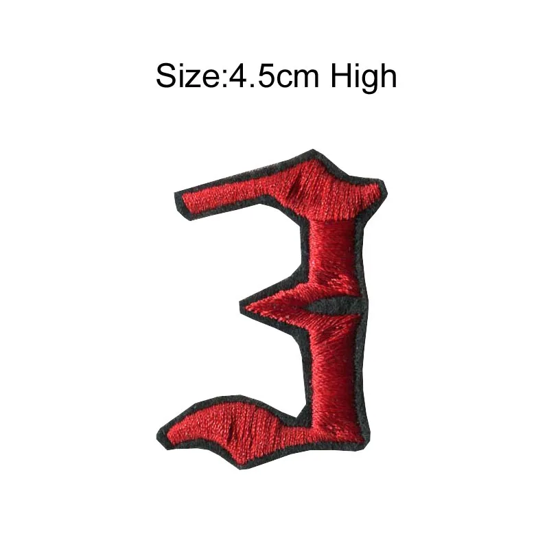 3 red black patch 1 шт., высота 4,5 см, 0-9, черный, красный, черный, золотой, металлические Цифры, Смешанные Вышитые нашивки, Пришивные железные бейдж-украшения для одежды - Цвет: 3 red black patch
