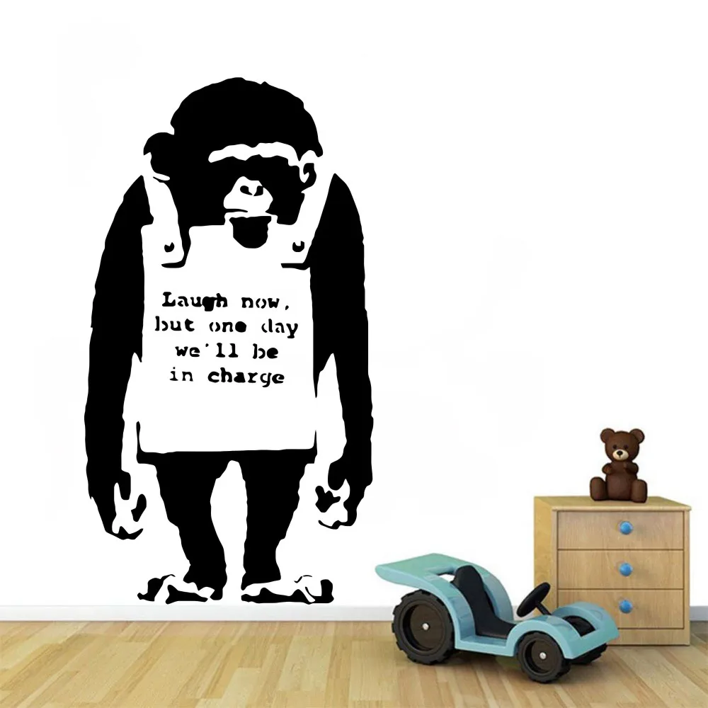 

Removable Banksy Wall Decal Gorilla Laugh Now Wall Stickers Bansky Art Modern Home Decoration Wallpaper Vinyl wall decor GW-49