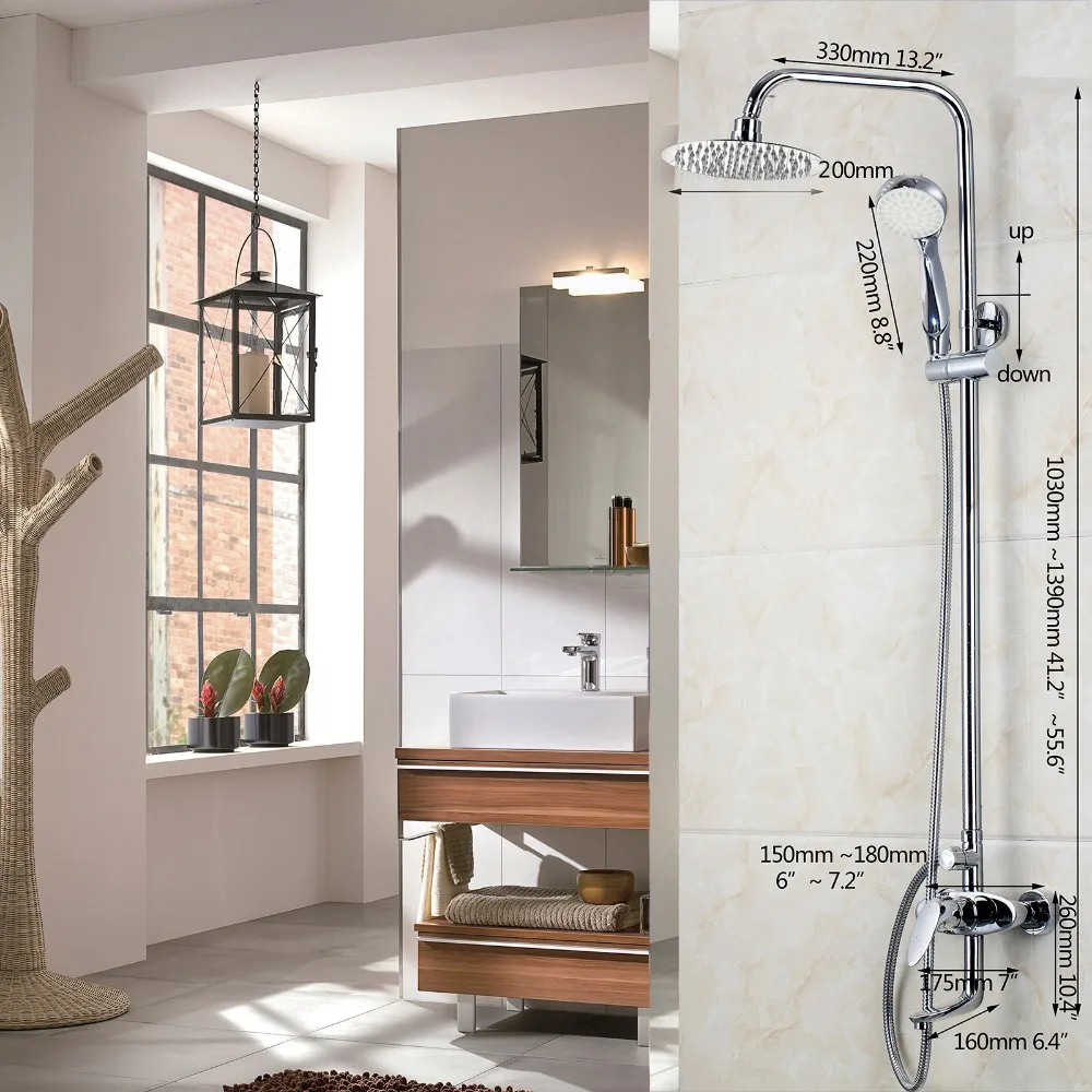 NEW LED 8" Rainfall Shower Head Arm Control Valve Handspray Faucet Set With the Ultra Thin Faucets | Строительство и ремонт