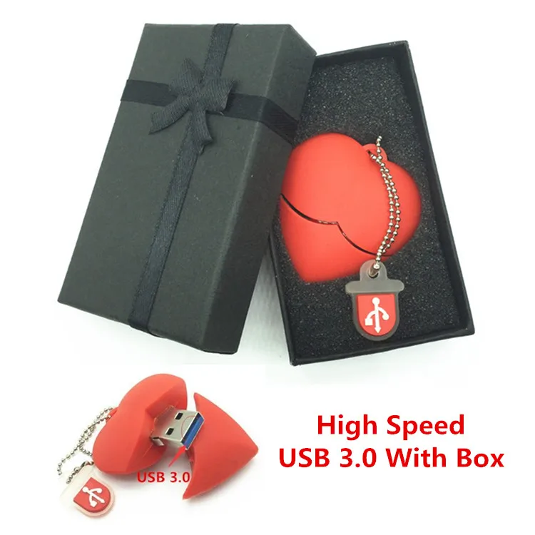 High Speed USB 3.0  Red heart wedding gift USB Flash  Memory Drive Stick Pen/Thumb usb flash drives 4gb 8gb 16gb 32gb 64gb + Box