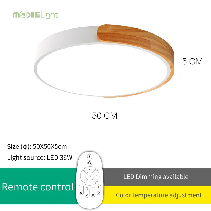 Dia50cm RC Dimmer Круглый Деревянный светодиодный потолочный светильник с пультом дистанционного управления, цветной потолочный светильник для гостиной, столовой, кухни - Цвет корпуса: Dia50cm RC Dimmer