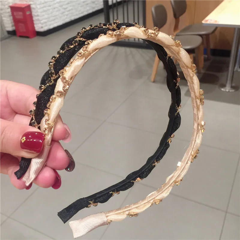 2021 New Women Diamond Pearl Hair bands Cross Chiffon Headband Head Holder Korean Elegant Crystal Headwear for Girls Womens |