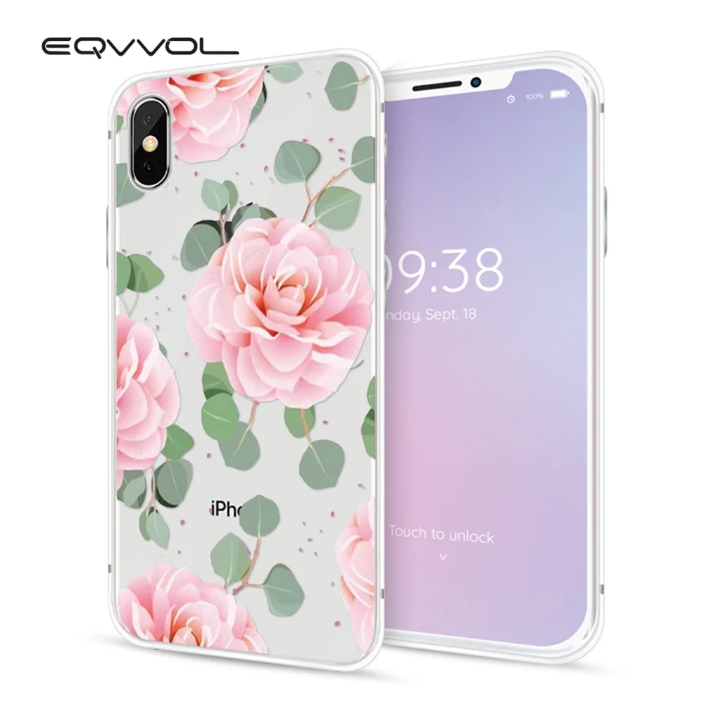 Eqvvol Модный чехол для телефона с цветочным узором iPhone X 8 7 6 6s Plus мягкий из ТПУ 10 5 5S 5C