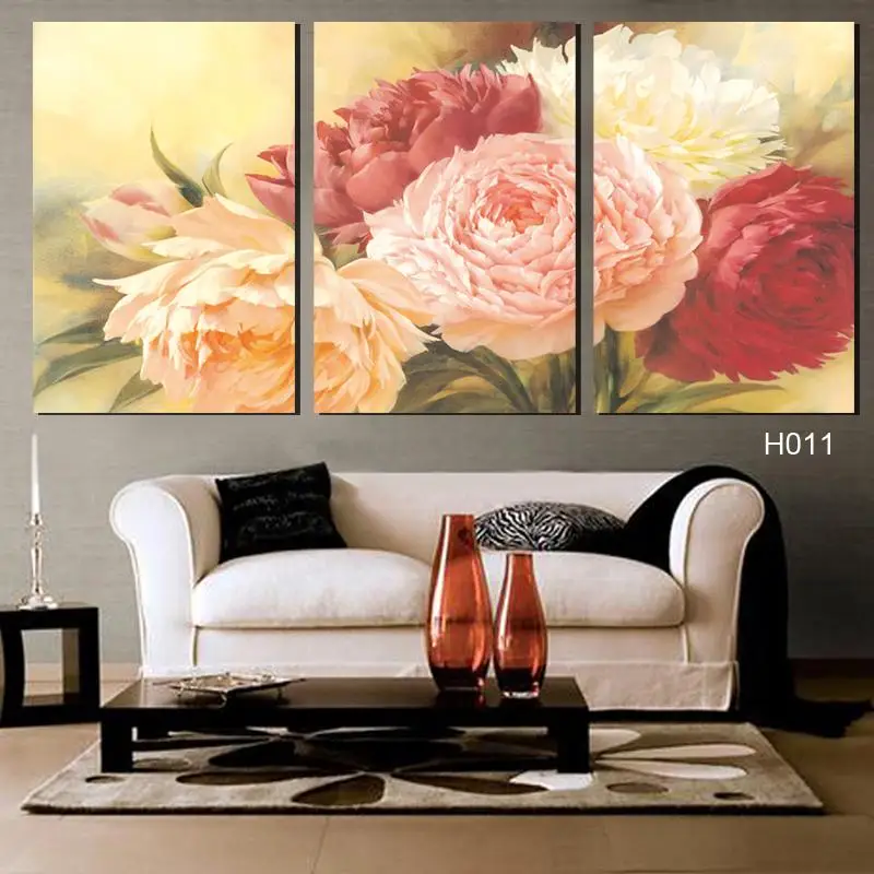 3 Панели Современная Абстрактная Цветочная живопись на холсте Настенная картина