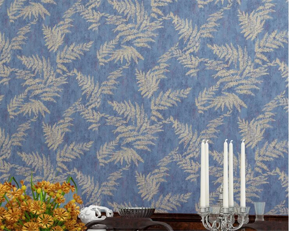 

Beibehang Southeast Asia Palm Leaf Leaves Wallpaper Nonwoven Plantain Personality Background Wall Theme Hotel Blue 3d Wallpaper