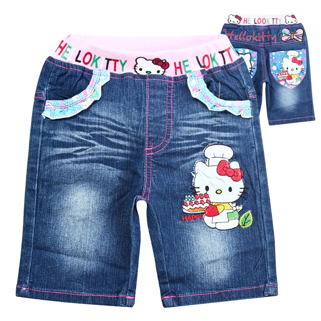 Wholesale New 2014 Summer Kids Clothing Set Cute Dots Hello Kitty t shirts + Pants Jeans Shorts Outfits Girls | Мать и ребенок