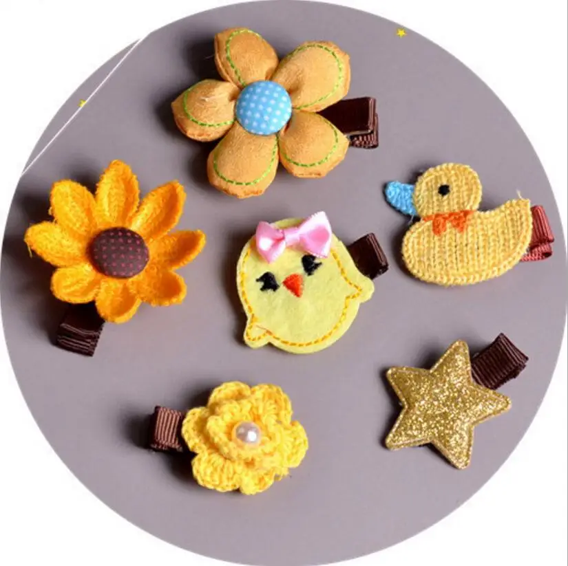 6PCs/lot Baby Girls Cherry Beads Hair Pins Animal Fox Bow Headwear Girl Accessories Duck Star Bird Flower Clip Hairpin | Детская одежда