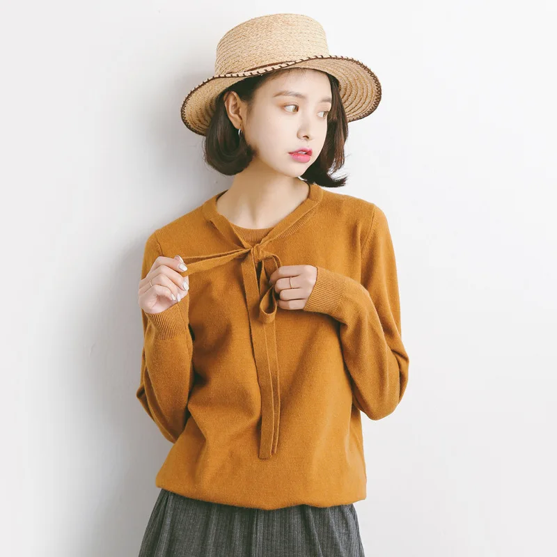 2017 Женский пуловер свитер Свободный шнурок базовый женский A928 | Женская одежда