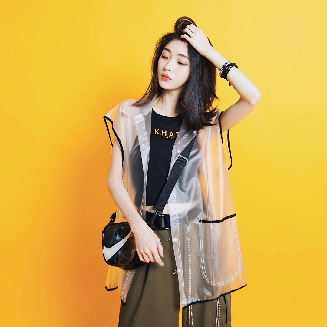 Уличная одежда модный прозрачный жилет без рукавов с карманами свободная для