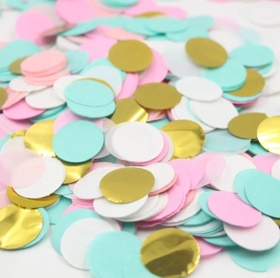 5000 pieces/pack) 1 Inch Mint Pink White& Gold Circle Confetti | Bridal Shower | Wedding Table Decor