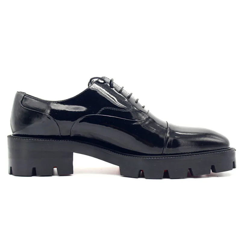 Мужские кожаные туфли со шнуровкой черные классические на толстой платформе