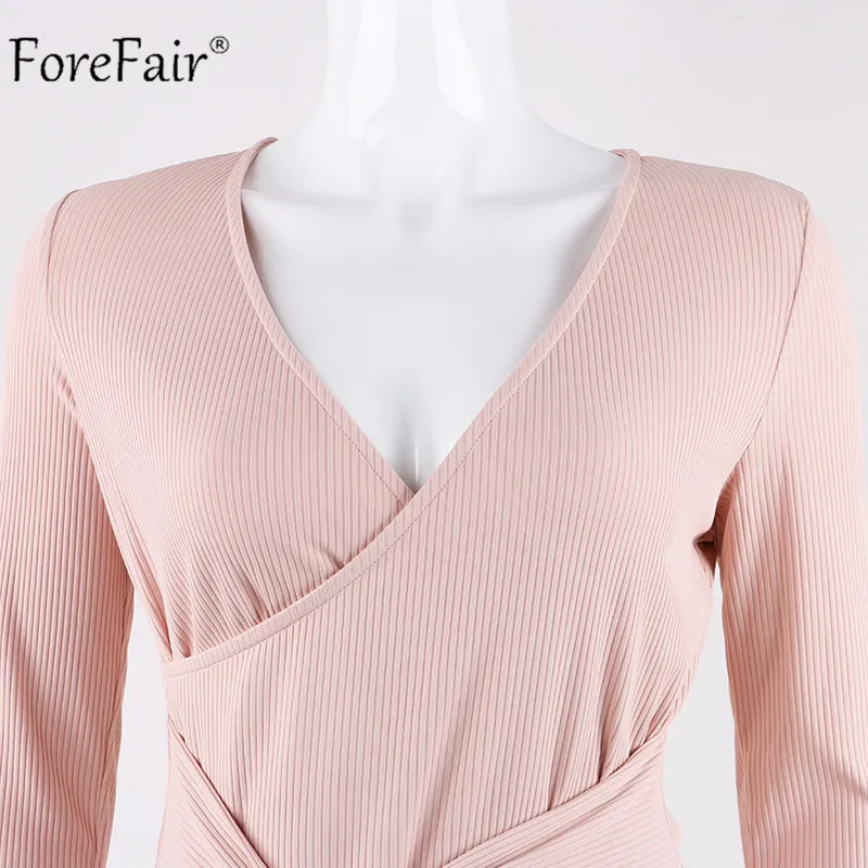 Forefair вязаный свитер с v-образным вырезом, женский зимний свитер на шнуровке, туника, повседневный вязаный пуловер с длинным рукавом, сексуальный женский свитер