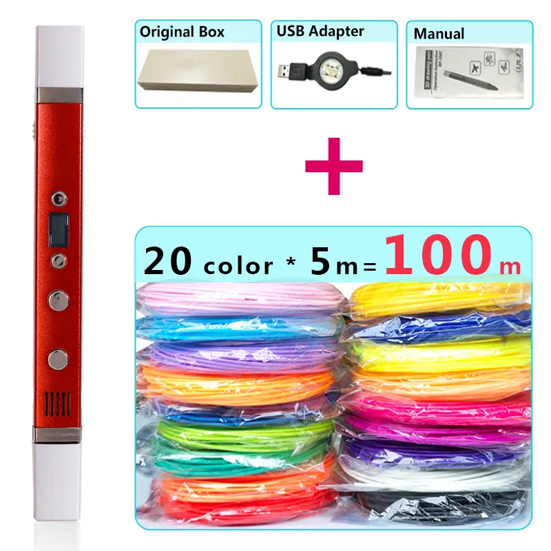 Red pen Package 2 Myriwell 3d Ручка 3d ручки, светодиодный дисплей, ABS/PLA нити, 3 d Ручка 3d модель Creative3d ручка doodlerChildren gifts3d рисунок pen-3d - Цвет: Red pen Package 2