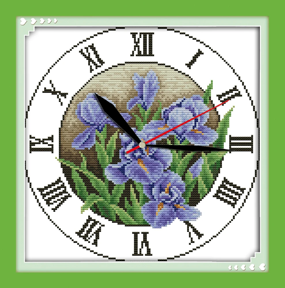 Iris clock face purple flower painting counted printed on canvas DMC 14CT 11CT Chinese Cross Stitch Needlework Set Embroider kit | Дом и сад