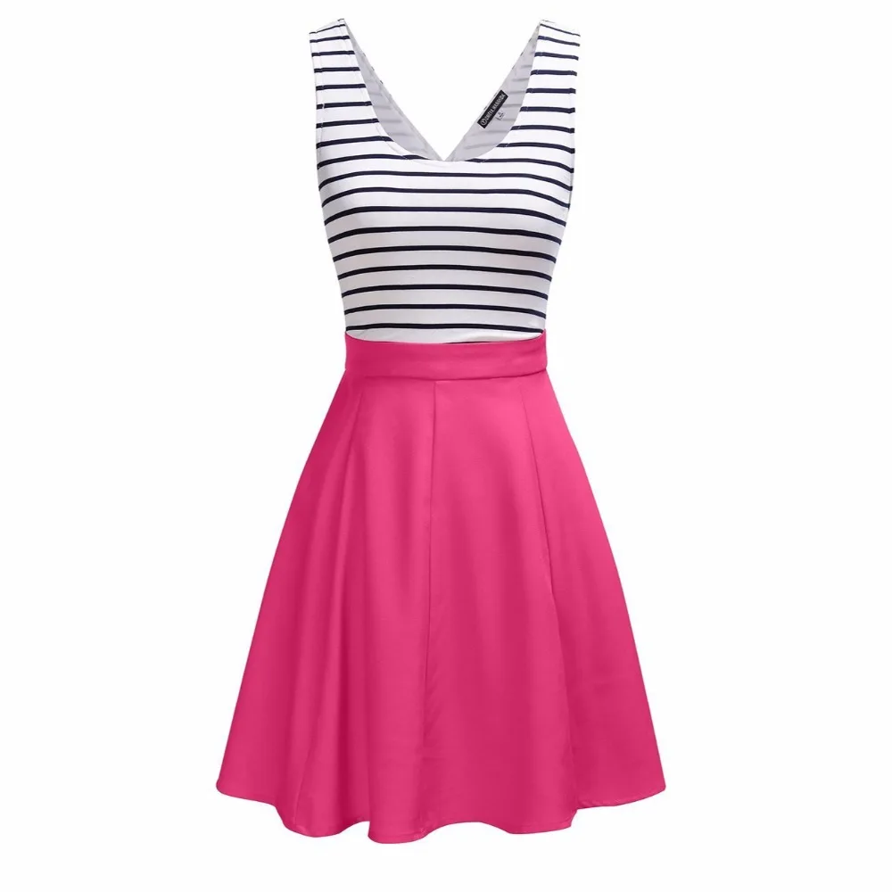 Новое весенне-летнее женское Короткое платье в полоску без рукавов с круглым