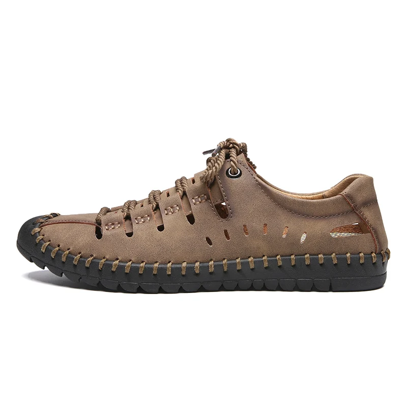 Комфортные мужские лоферы; Качественная кожаная обувь; Мужская дышащая повседневная обувь; Мокасины Мужская обувь из кожи; zapatos de hombre; размер 48 - Цвет: Khaki Mesh