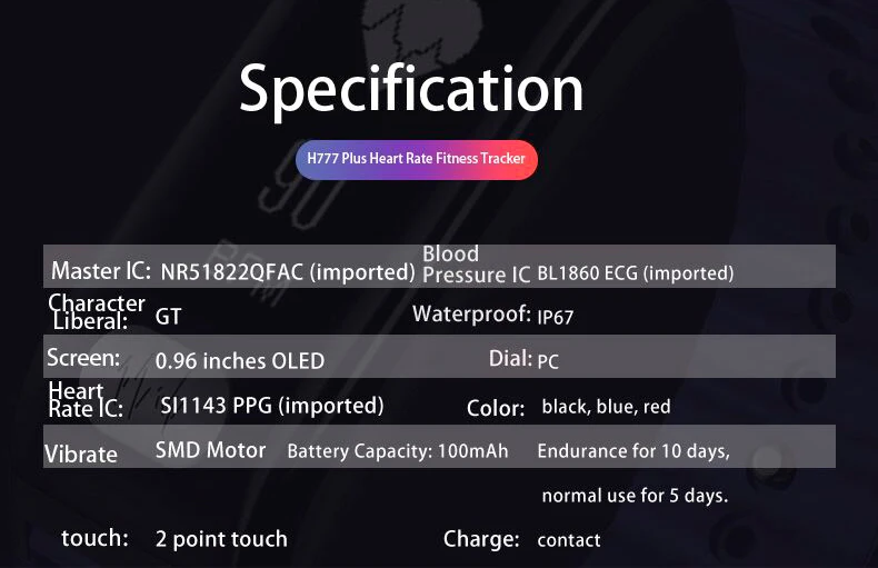 0,96 дюймовый OLED IP67 Водонепроницаемый ЭКГ PPG умный браслет, браслет, монитор сердечного ритма, ЭКГ монитор, тренировка дыхания, умный Браслет