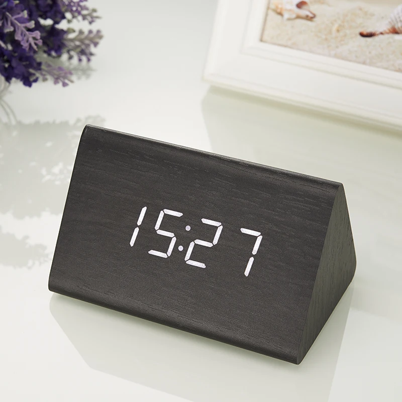 Новый Temp + дата время Деревянный Будильник управление звуками Белый светодиодный