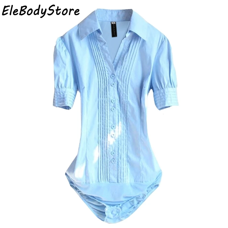 Плюс размер 2016 Летние топы твердых белый синий тонкий формальных тела рубашка
