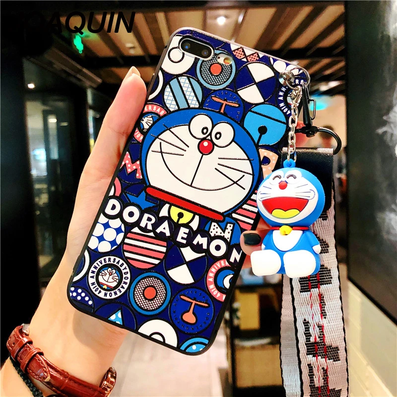 Cute 3D Cartoon Doraemon Case For iPhone 6 6s 7 8 Plus Cover Soft Silicone Protect X XS MAX XR Capa with Strap |