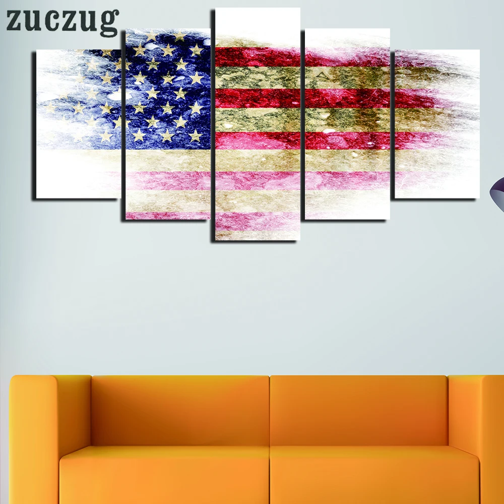 Painting Canvas United States of America Flag Wall Art Pictures Home Decor 5 Panels Prints Living Room | Дом и сад