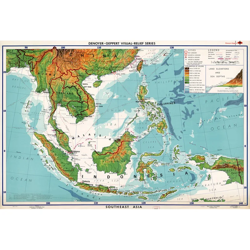 Юго Восточная Азия обучающий дизайн Карта мира украшение для дома картины