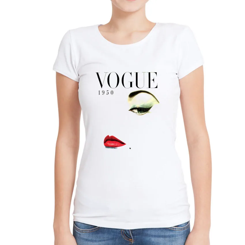 Женская футболка Vouge 2018 модная женская с принтом лица VOGUE Высококачественная